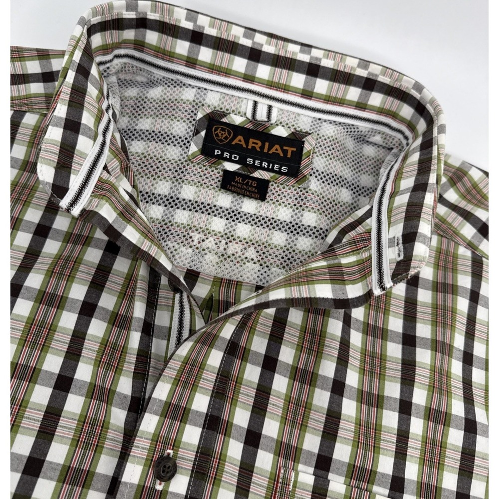 Ariat PRO Series Men's XL Long Sleeve Green Brown Plaid Work Western Shirt